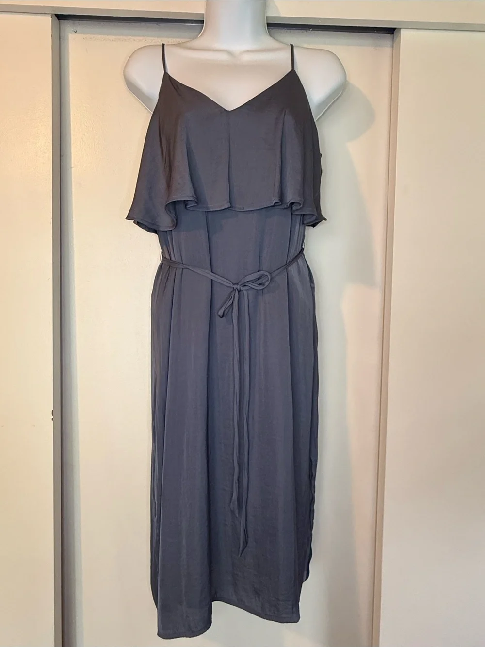 Abercrombie & Fitch Charcoal Blueish Gray Ruffle Maxi Dress - Spaghetti Straps